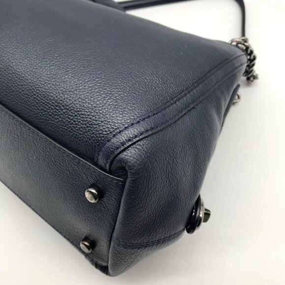 Coach Dark Blue Pebbled Leather Edie Turnlock Shoulder Bag 36855 - Picture 8 of 11